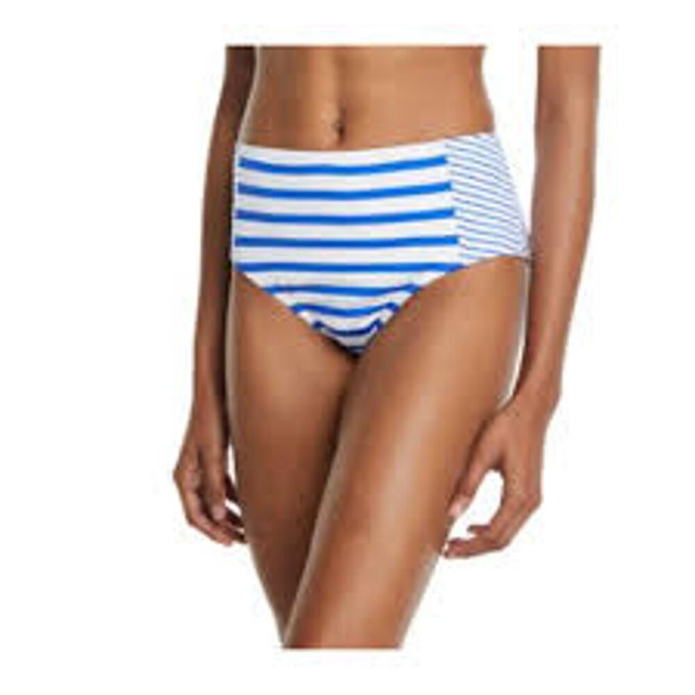 TOMMY BAHAMA Beach Glass Stripe High Waist Bikini Swim Bottom White Blue NWT M